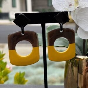 Yellow and Brown buffalo horn lacquer Earrings